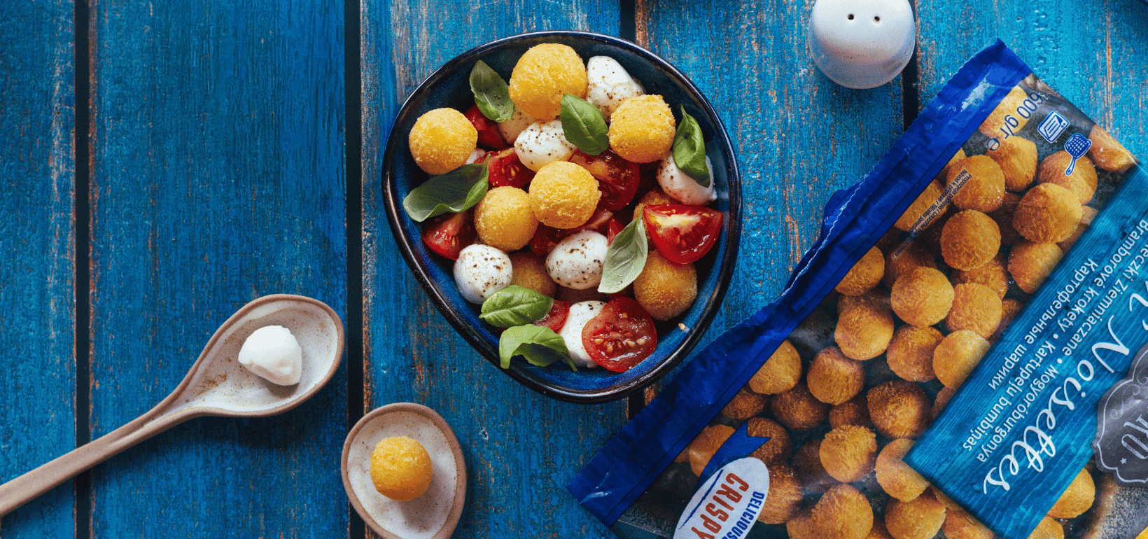 Caprese koos Pom' Noisettes kartulipallidega