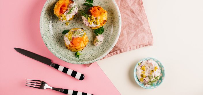 Mini kartuliküpsetised koore ja juustuga